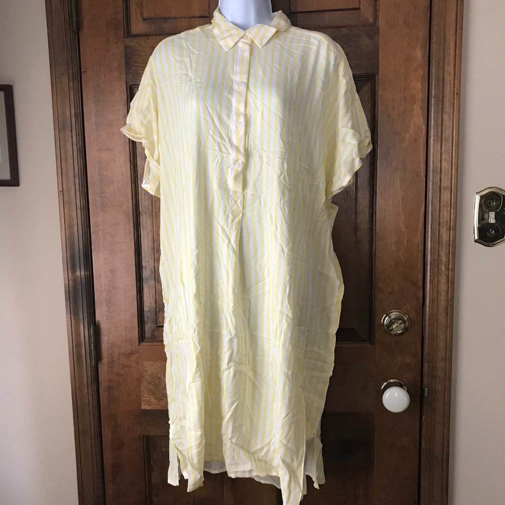 NWT H&M Yellow & White Stripe Shirt Dress w/Cap Sleeves Medium